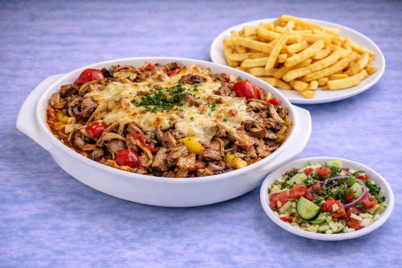 Patates kızartması dana ve hindi döner ile (fırında)